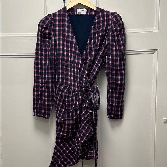 Tanya Taylor Red and Blue Plaid Midi Dress - Picture 1 of 6